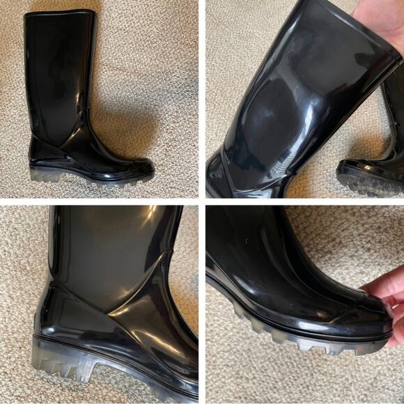 Coach Pixy Rain Boots Glossy Shiny Solid Black Tall Women’s size 5 - Picture 9 of 14